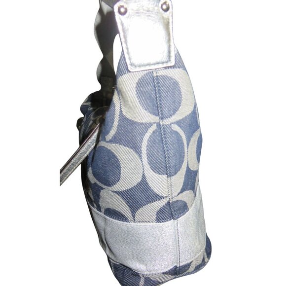 Coach Carley Signature Sufflette Denim & Leather handbag & glitter stripe accent - Picture 5 of 15